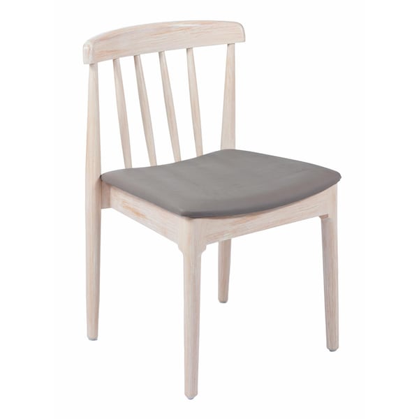 Flash Furniture Chester Solid Wood Antique White Dining Chair w/Curved Spindle Backrest and Beige Vinyl Seat XU-DG-W0359-ANTWHT-GG - main